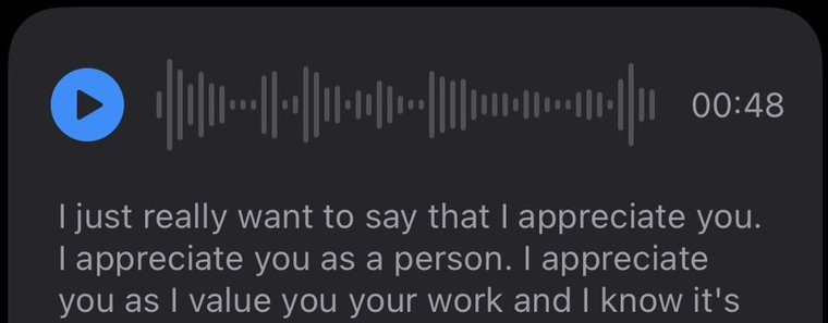 Client voice message transcript: I really appreciate you and I value your work